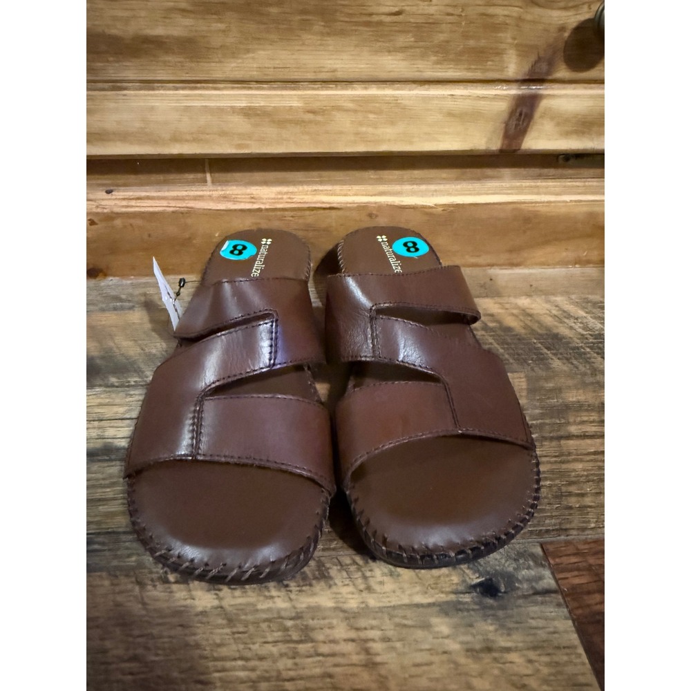 NWT Naturalizer Brown Wiser Leather Slide‎ Sandals Low Wedge Size 8M